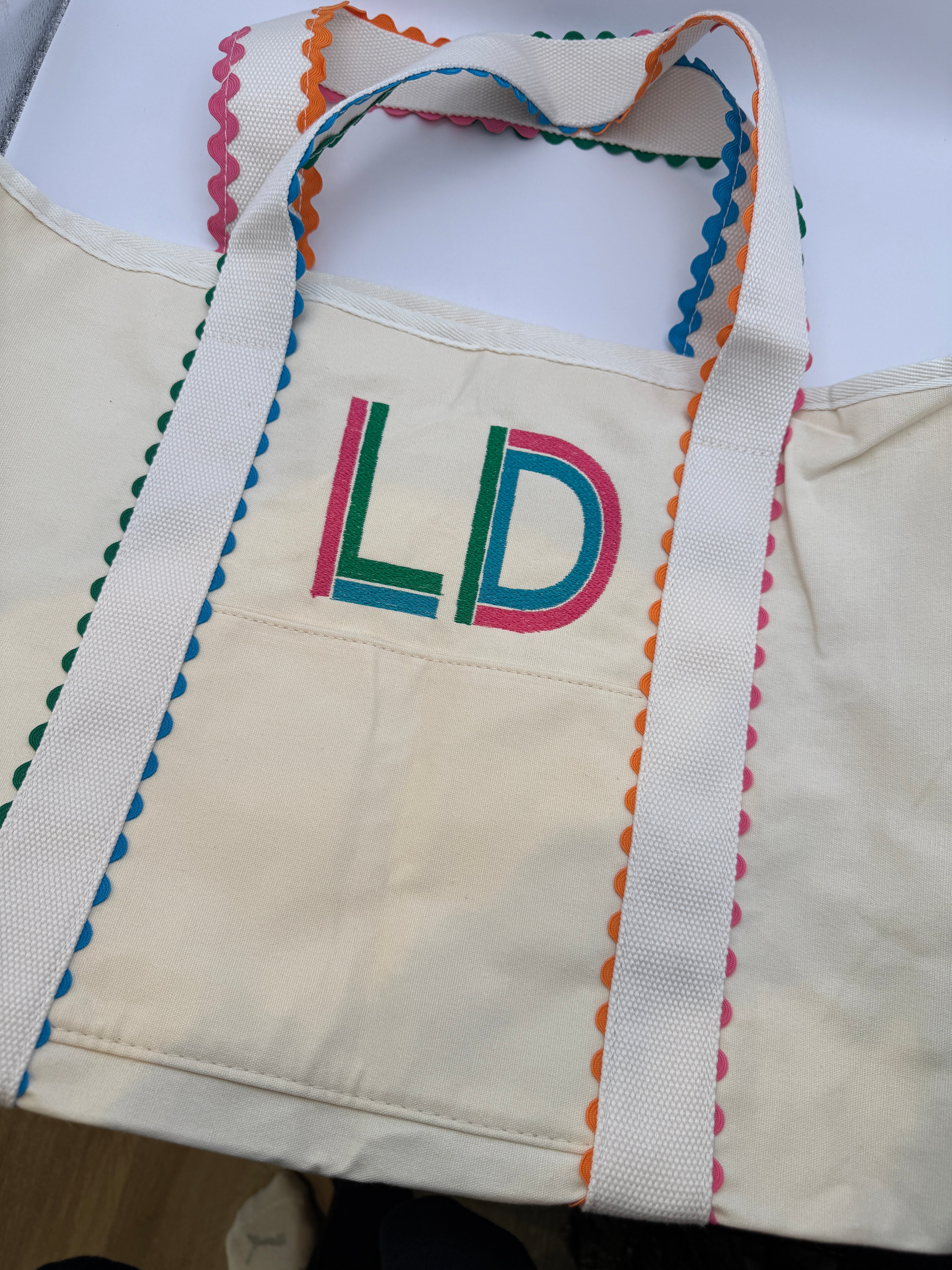 Embroidered Ric Rac Canvas Tote