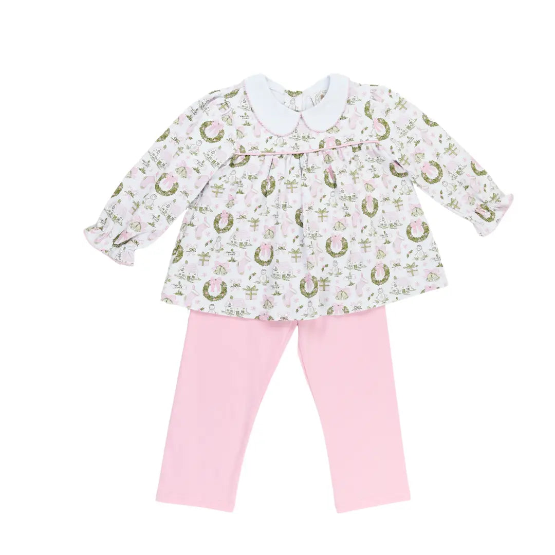 Christmas Toile and Stripe Girls Collins Classic Legging Set